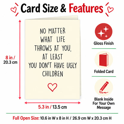 Funny Parent Greeting Card, Blank Inside — card dimensions and features