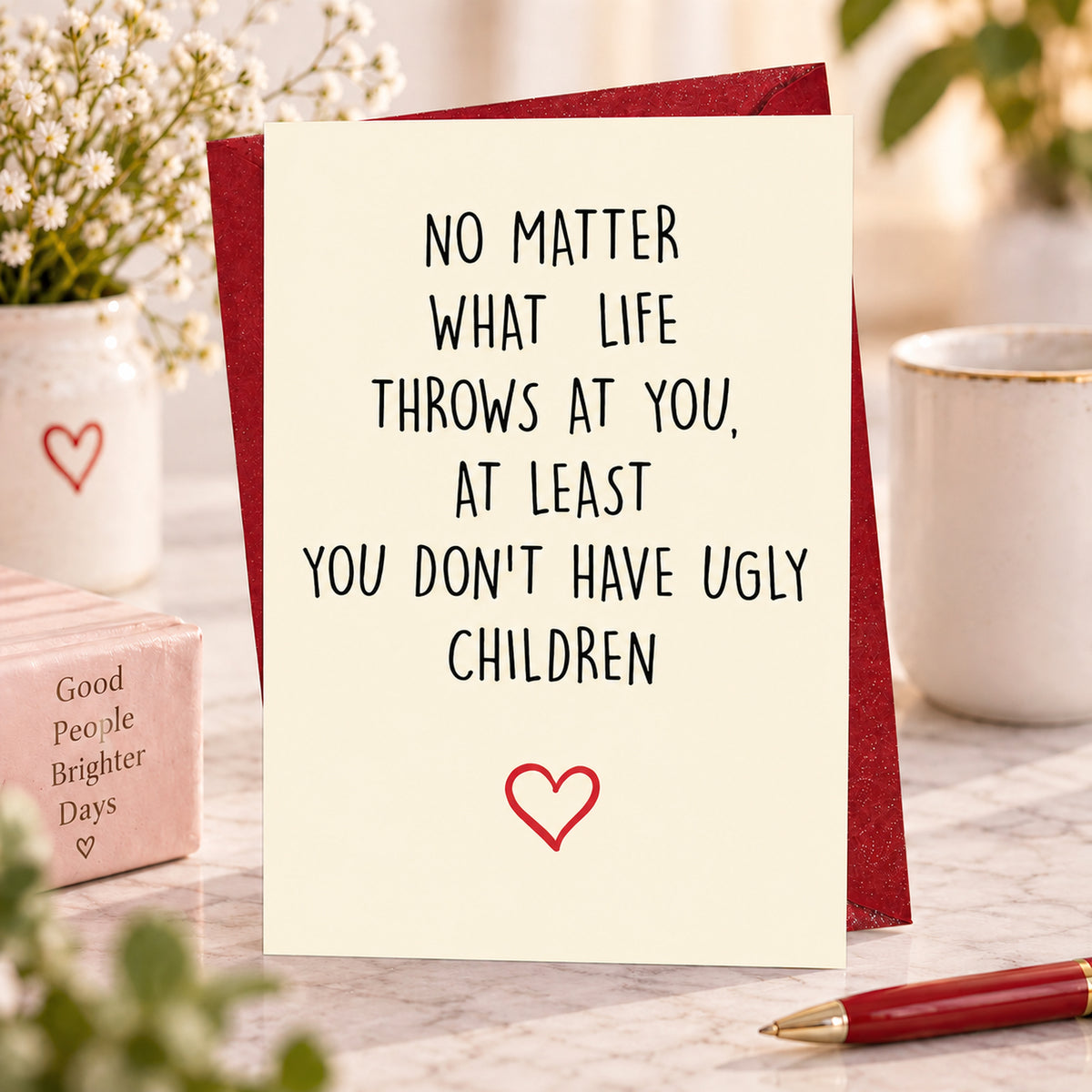 Funny Parent Greeting Card, Blank Inside — card in a gift setting