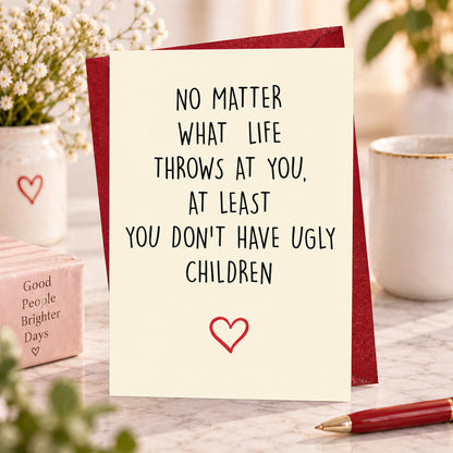 Funny Parent Greeting Card, Blank Inside — card in a gift setting