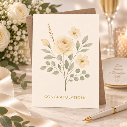 Floral Wedding Congratulations Card, Blank Inside — card in a gift setting
