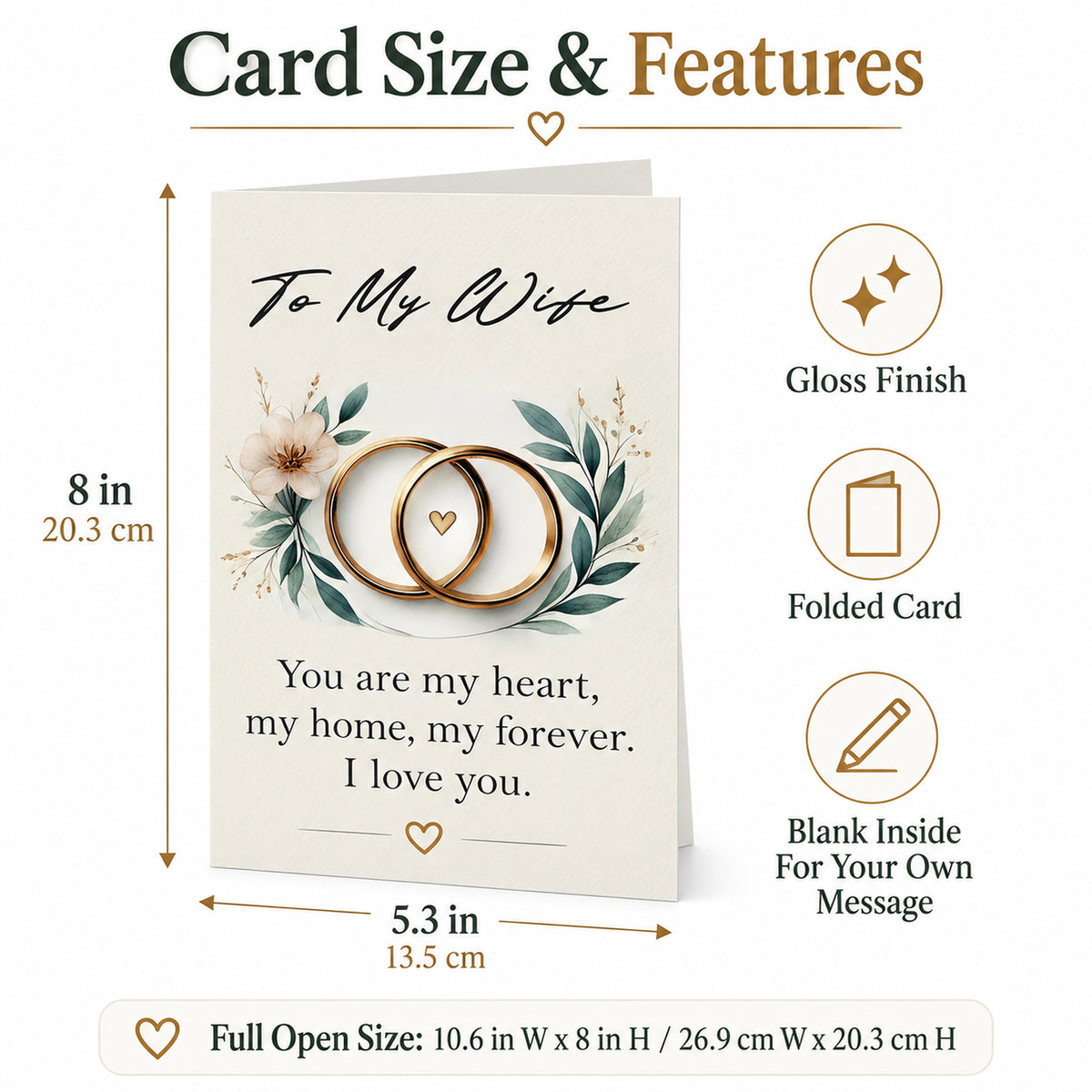Romantic Wife Love Card with Red Envelope — card dimensions and features