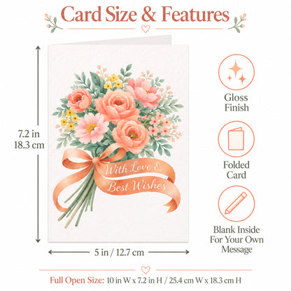 Floral Wedding Congratulations Card With Peach Envelope — card dimensions and features