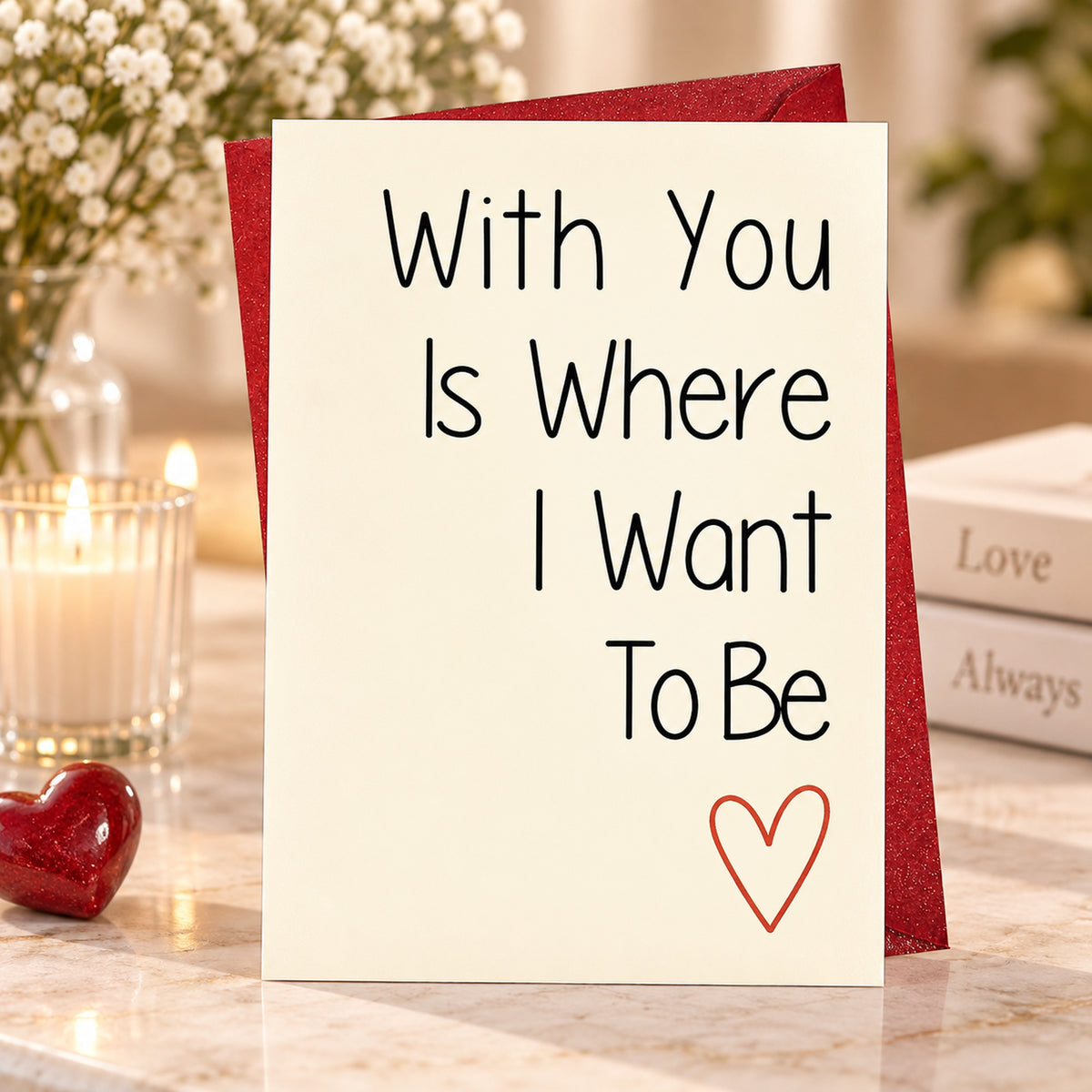 Romantic Love Greeting Card with Red Envelope — card in a gift setting