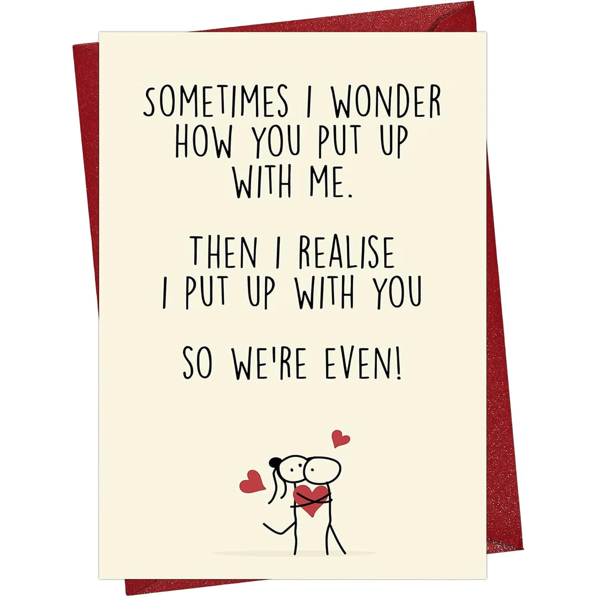 Funny Love Anniversary Card with Red Envelope — front cover and envelope