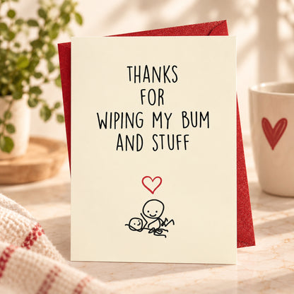 Funny Thank You Card from Son or Daughter with Red Envelope — card in a gift setting