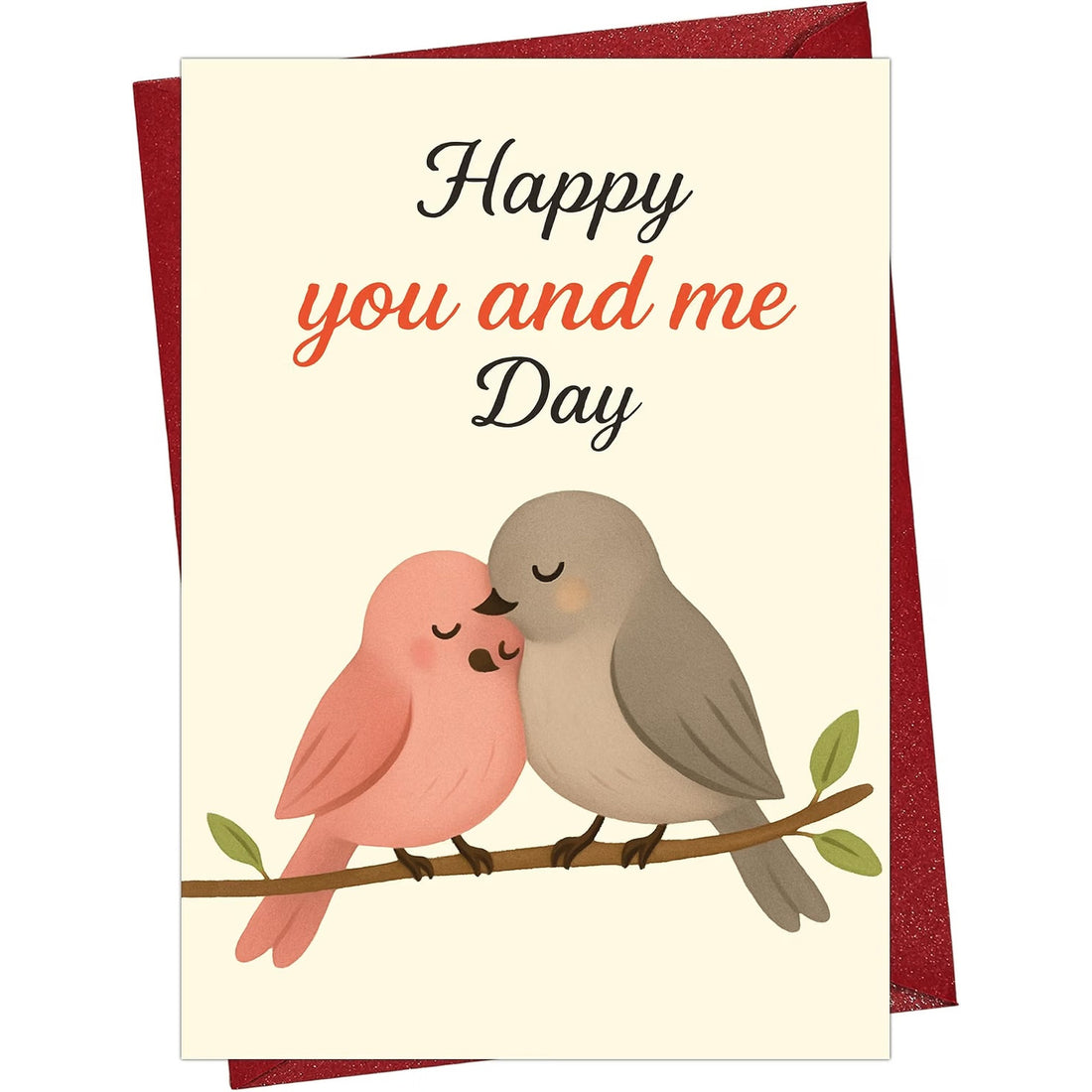 You and Me Romantic Greeting Card with Red Envelope — front cover and envelope