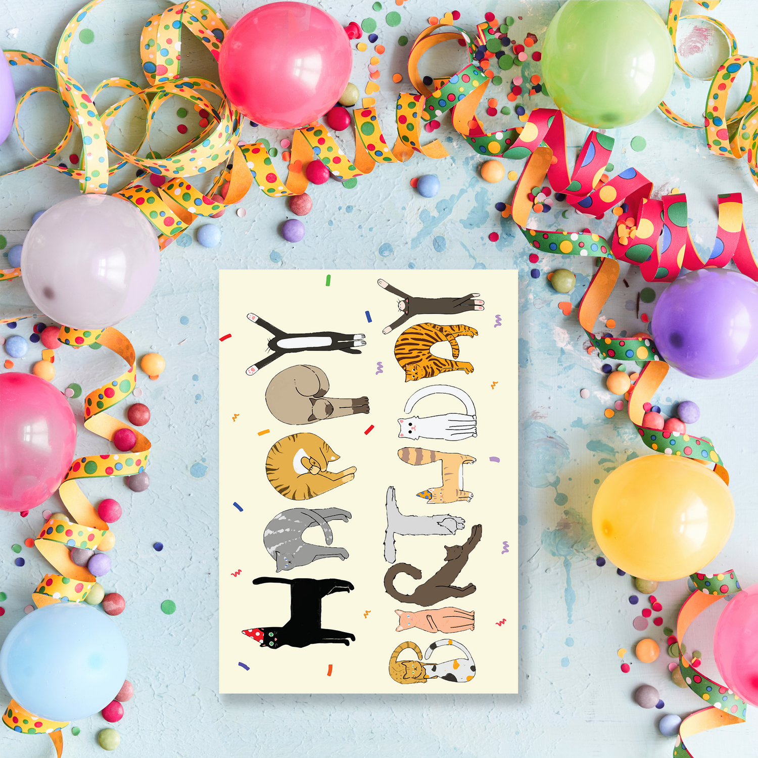 Cheerin Cat Birthday Card