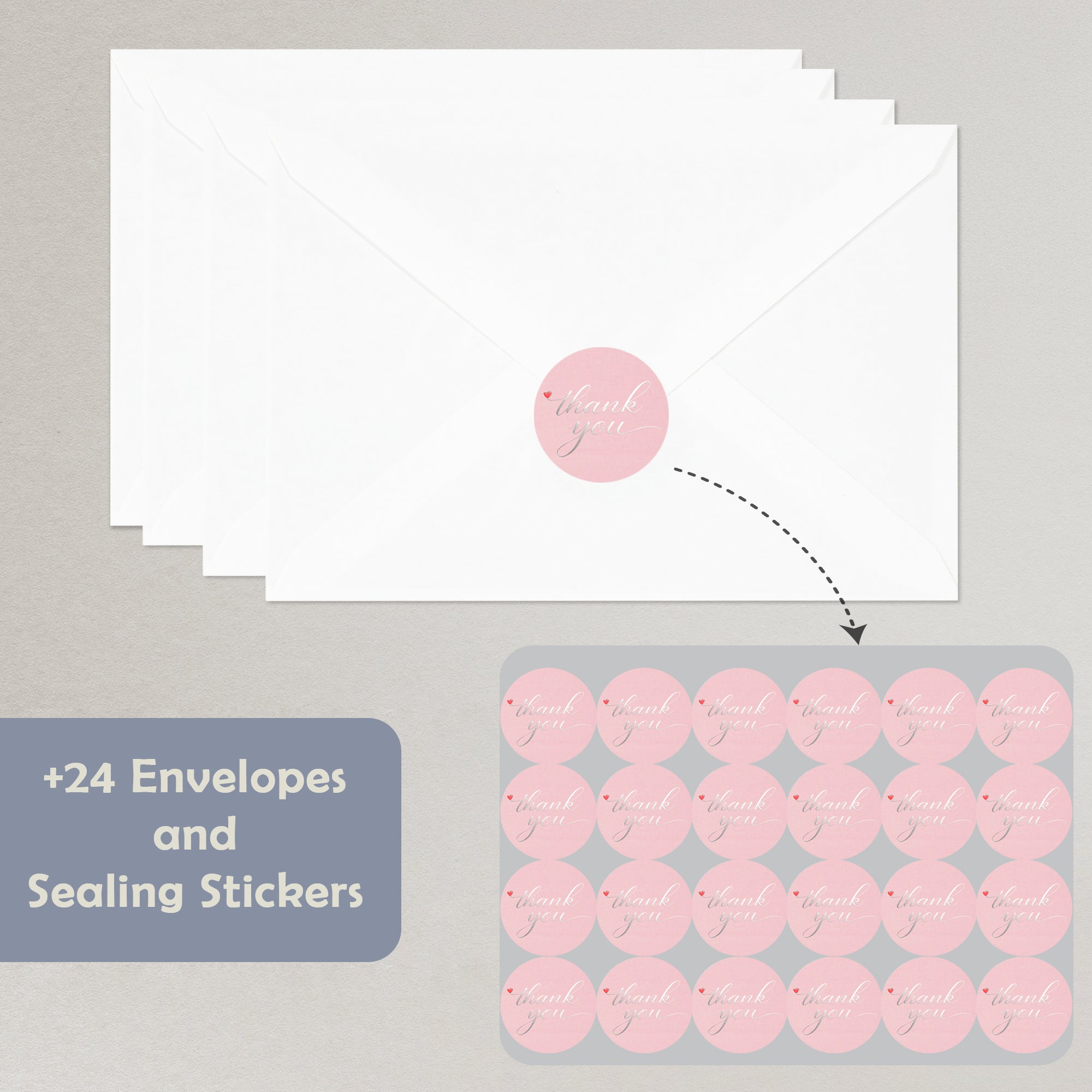Cheerin 24 Pack Pink Thank You Cards With Envelopes Set - Elegant Silver Foil Thank You Notes for Wedding, Birthday and Baby Shower