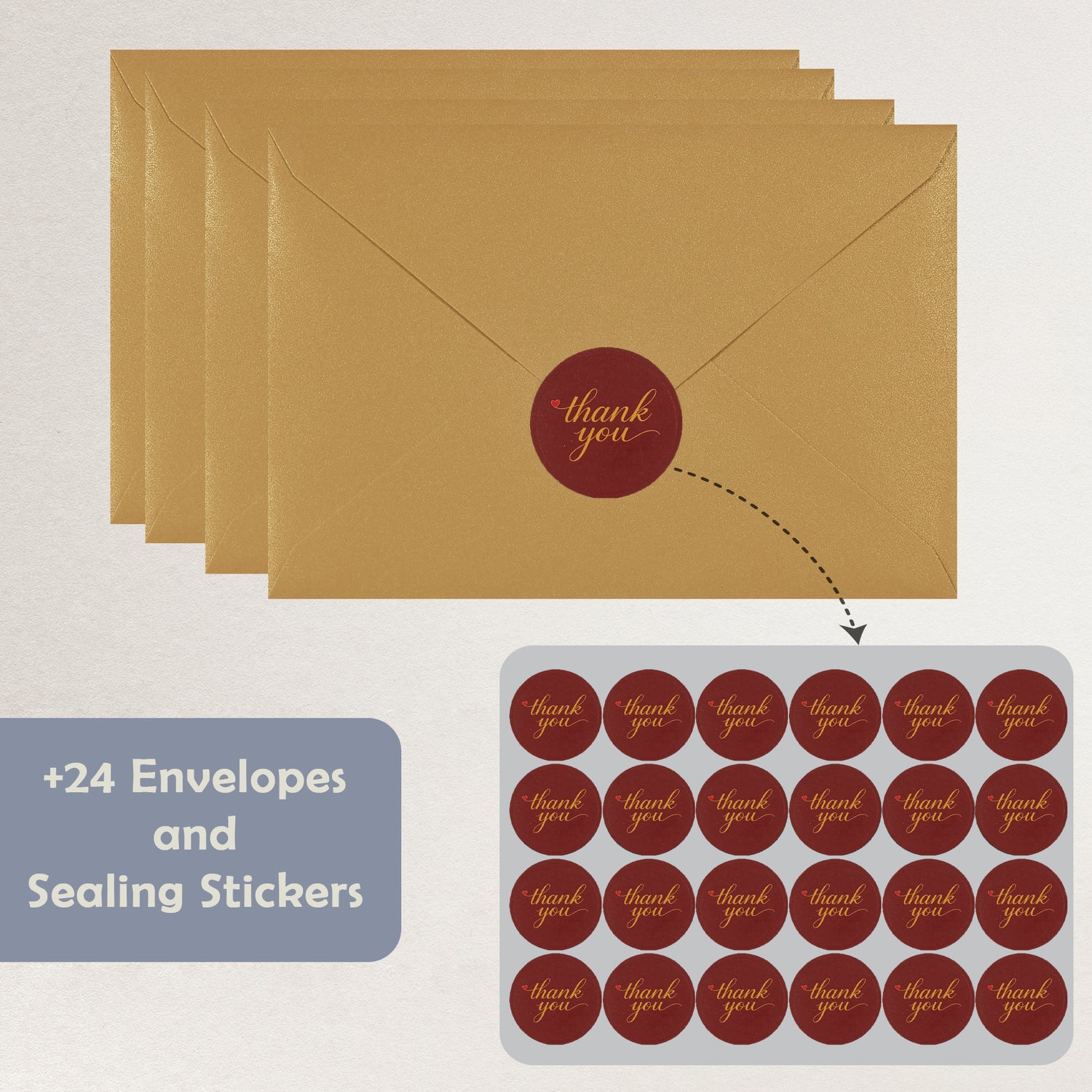 Cheerin 24 Pack Red Thank You Cards With Envelopes Set - Elegant Gold Foil Thank You Notes for Wedding, Birthday and Business