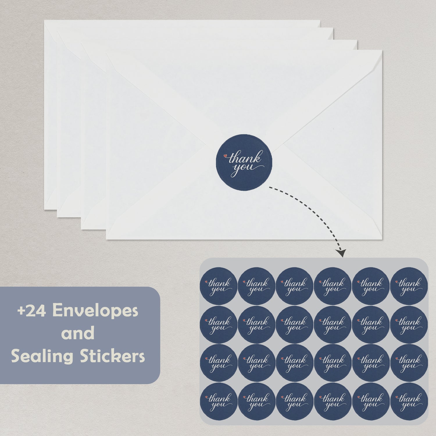 Cheerin 24 Pack Blue Thank You Cards With Envelopes Set - Elegant Silver Foil Thank You Notes for Wedding, Birthday and Business