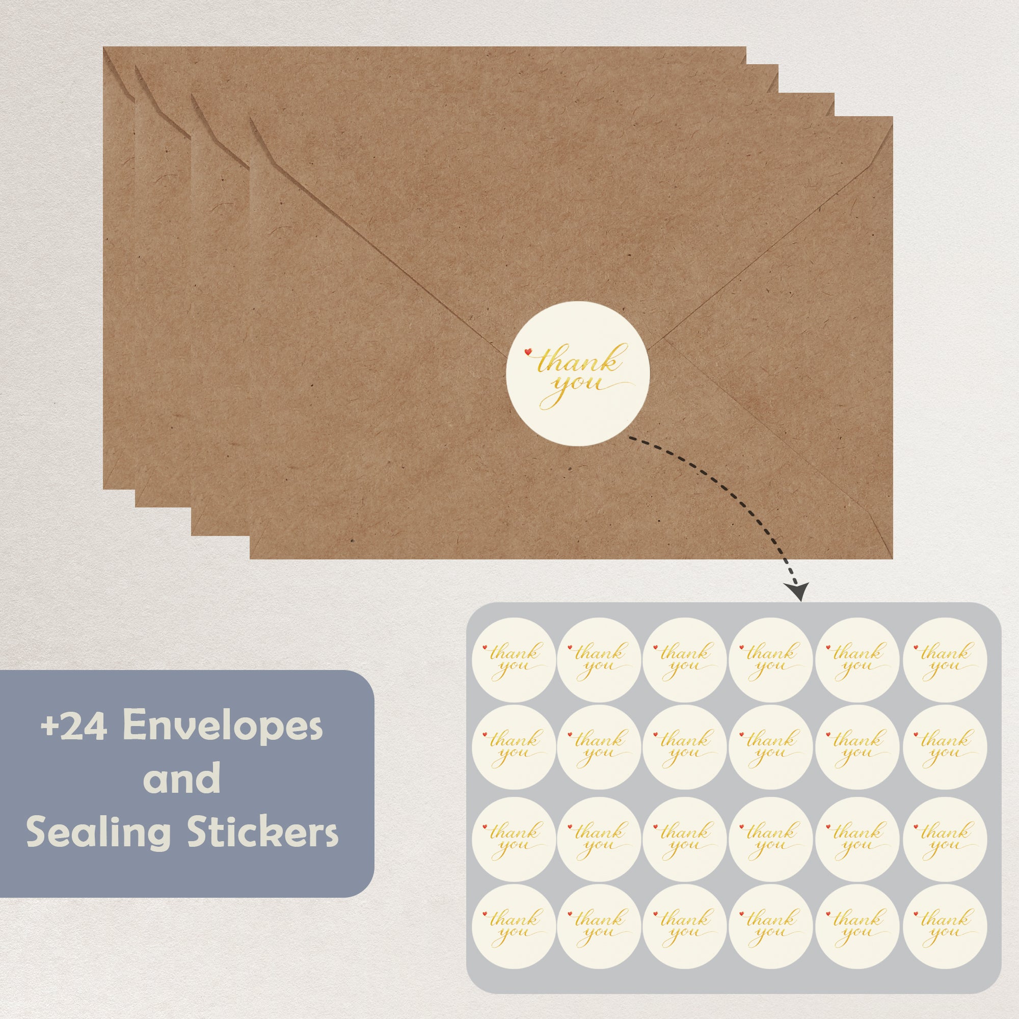 Cheerin 24 Pack White Thank You Cards With Envelopes Set - Elegant Gold Foil Thank You Notes for Wedding, Birthday and Business