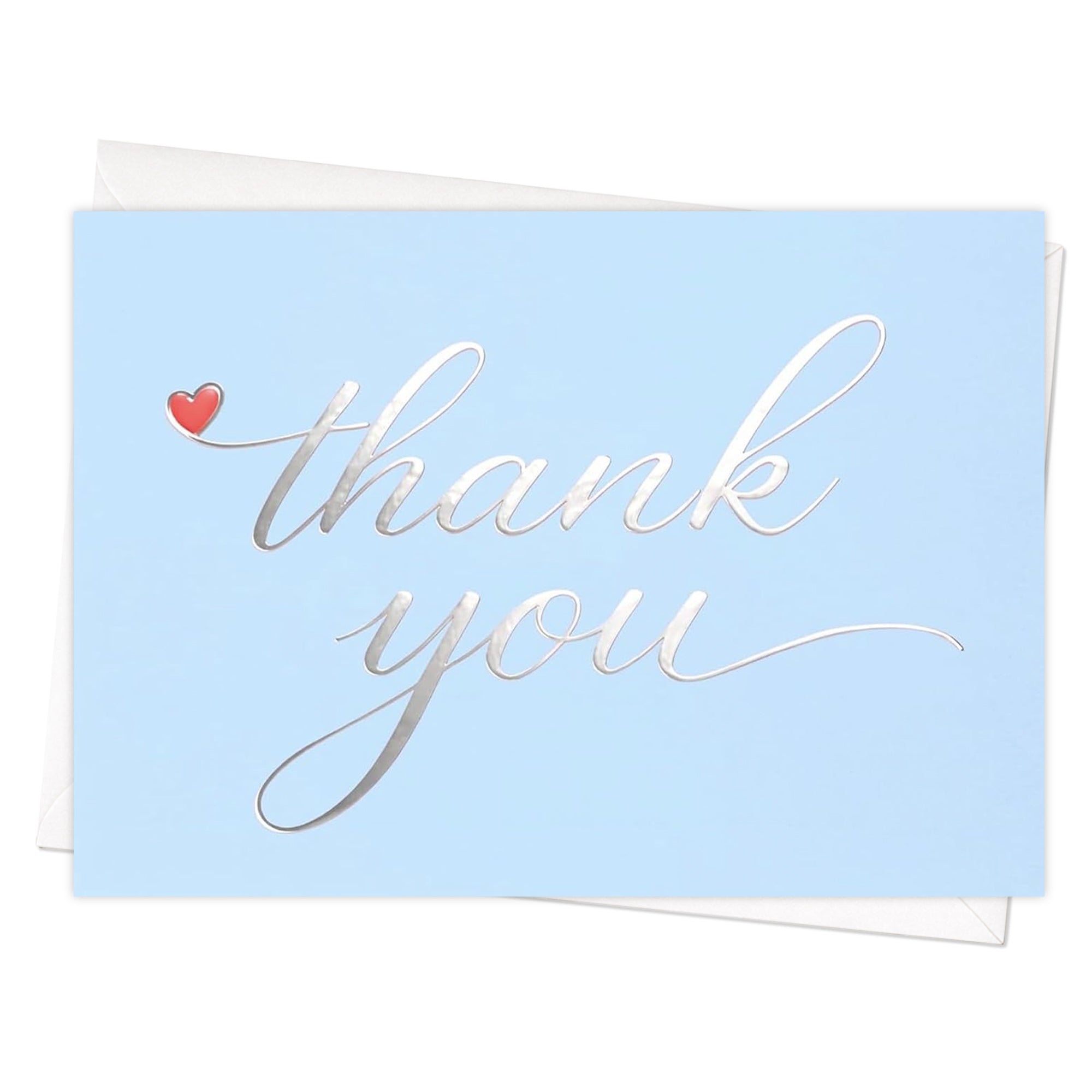 Cheerin 24 Pack Light Blue Thank You Cards With Envelopes Set - Elegant Silver Foil Thank You Notes for Wedding, Birthday and Baby Shower