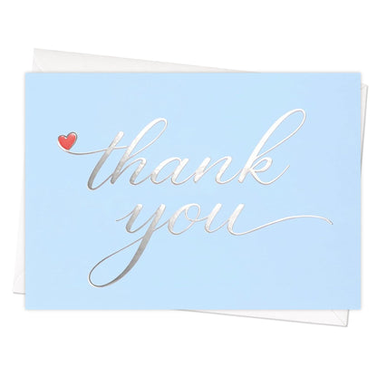 Cheerin 24 Pack Light Blue Thank You Cards With Envelopes Set - Elegant Silver Foil Thank You Notes for Wedding, Birthday and Baby Shower