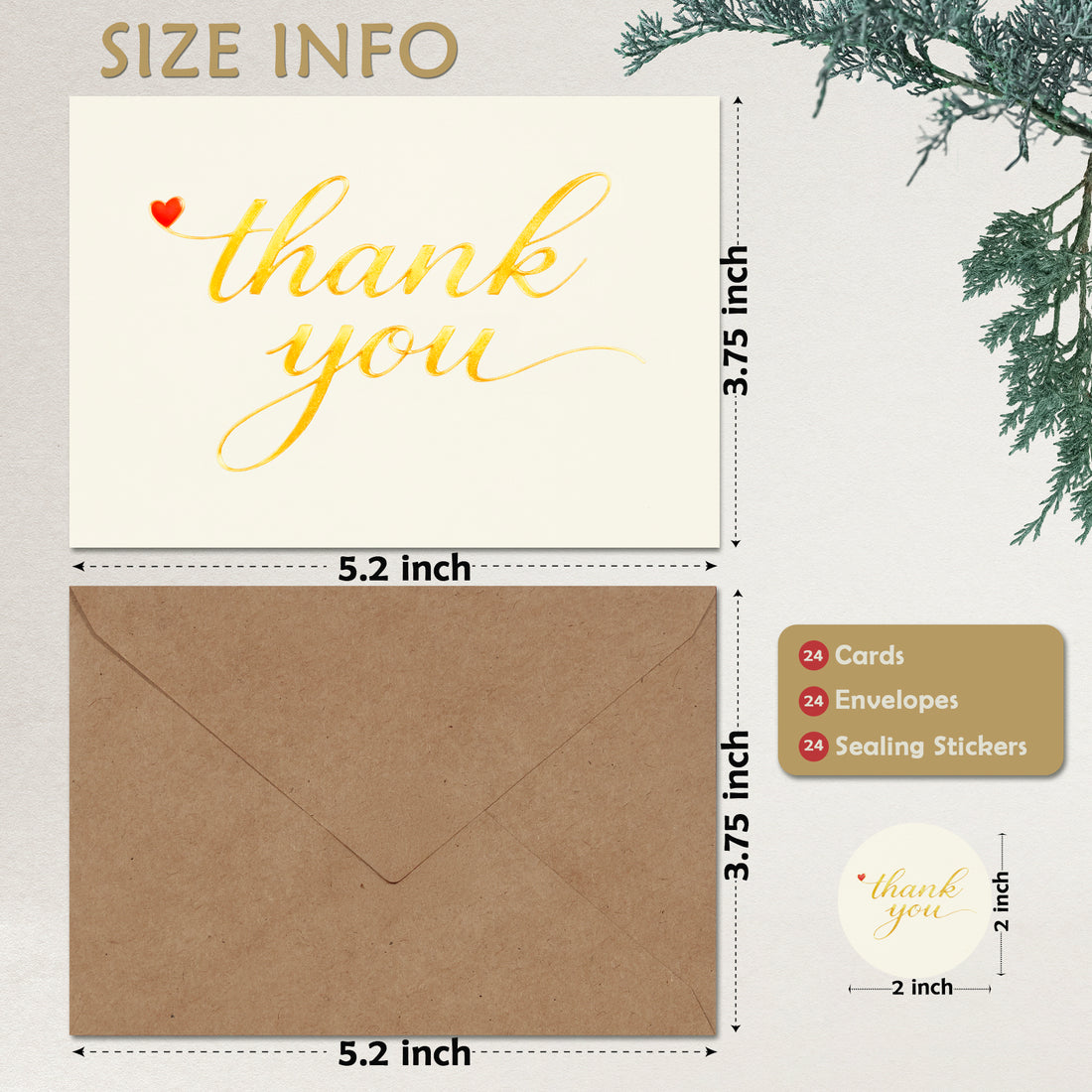 Cheerin 24 Pack White Thank You Cards With Envelopes Set - Elegant Gold Foil Thank You Notes for Wedding, Birthday and Business