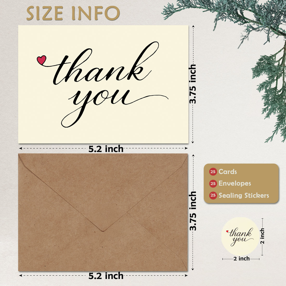 Cheerin 24 Pack Warm White Thank You Cards With Envelopes Set - Elegant Thank You Notes for Wedding, Birthday and Business