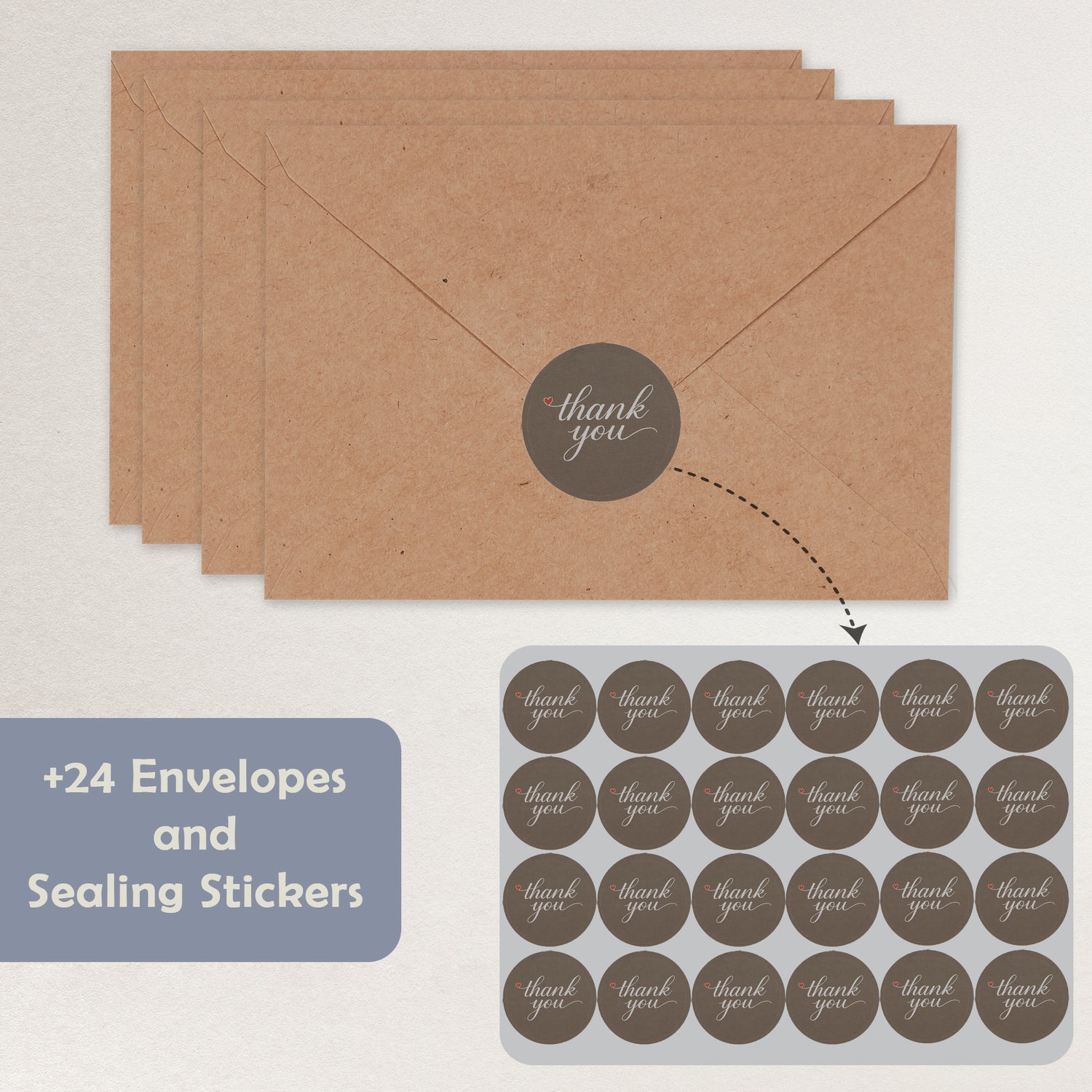 Cheerin 24 Pack Brown Thank You Cards with Envelopes
