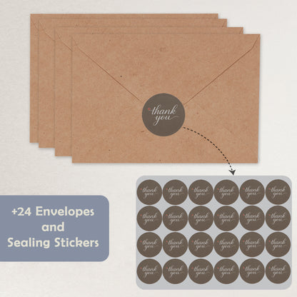 Cheerin 24 Pack Brown Thank You Cards with Envelopes